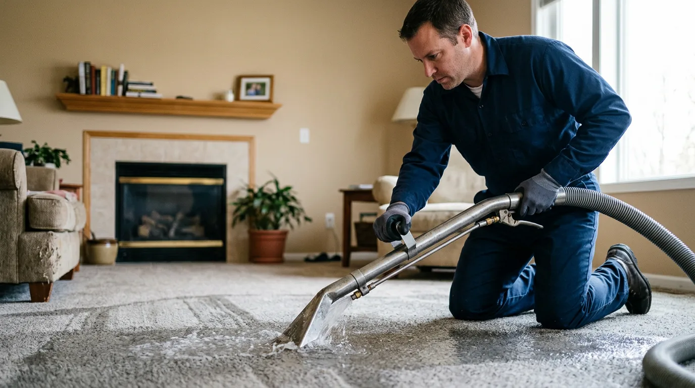 Water damage restoration technician working near Camp Point, IL